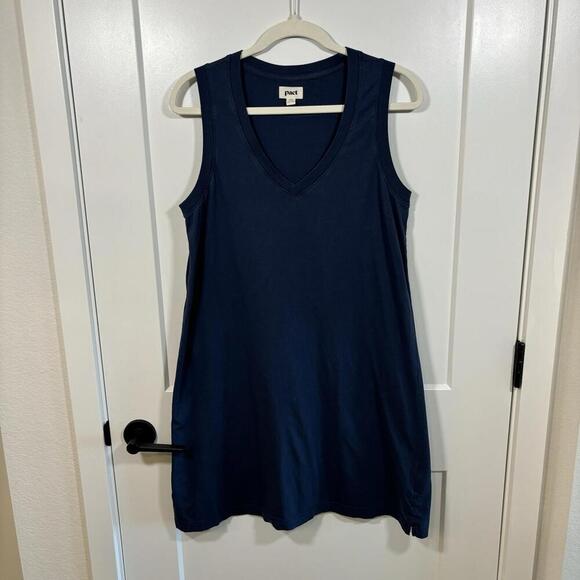 Pact Organic Cotton Sleeveless A-Line Mini Dress Blue V Neckline Beachy-medium - Picture 2 of 8